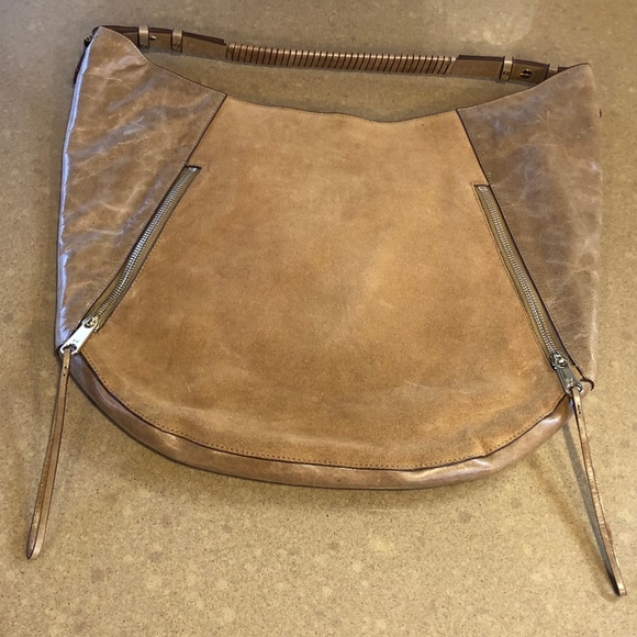 HALSTON Heritage Tan Leather and Tan Suede Hobo Handbag with Dust Bag - Picture 4 of 14